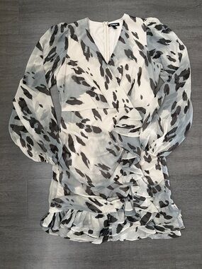 Express Black & White Animal Print Ruffle Wrap Dress